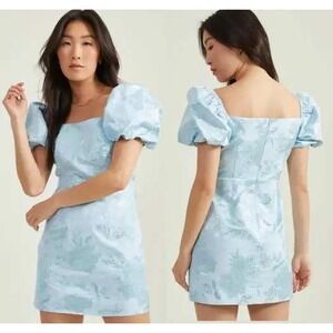 NWT Altar'd State Skyler Floral Mini‎ Dress Puff Sleeve Square Neck Blue Medium